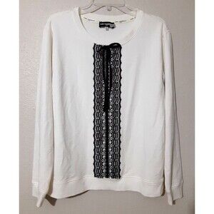 Karl Lagerfeld Womens WhiteBlack Crew Neck Long Sleeve Sweater Sweatshirt Size M